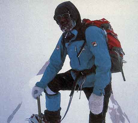 
Reinhold Messner photographs Nazir Sabir a few metres below the Gasherbrum II Summit on July 24, 1982 - 3x8000 Mein grosses Himalaja-Jahr: Kangchendzoonga, Gasherbrum II, Broad Peak, Cho Oyu book 
